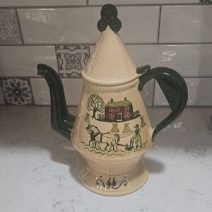 Metlox Poppytrail Vintage Cream and Green Ceramic Teapot